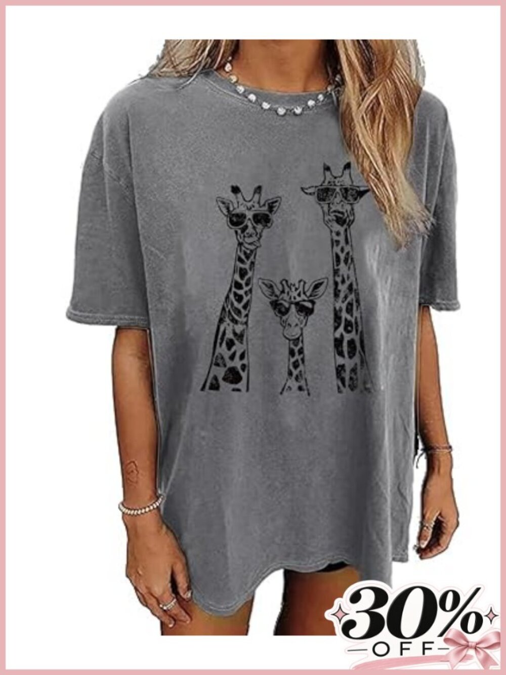 Women's Oversized Giraffe Graphic Tee Cotton Blend Crew Neck Short Sleeve Casual